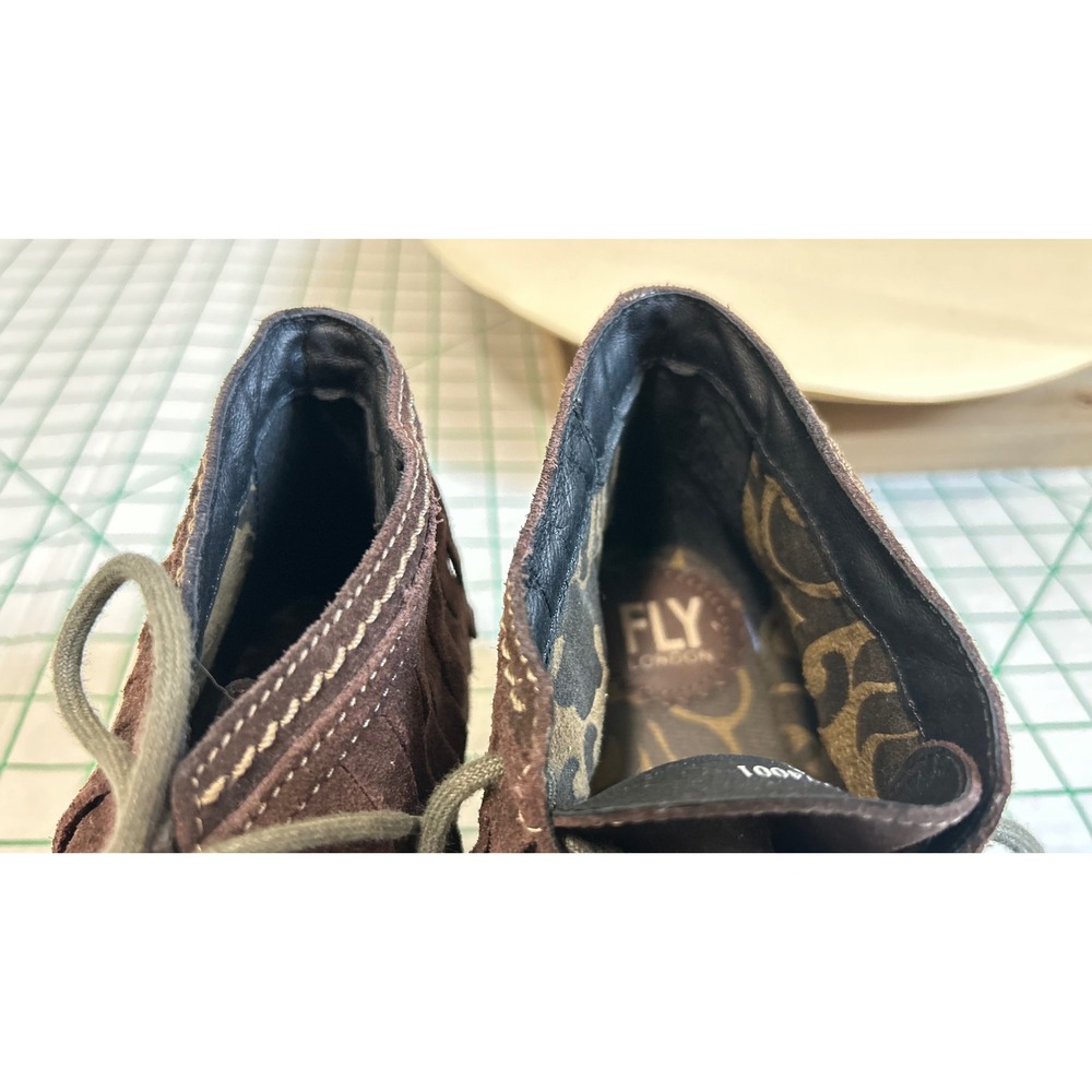 Fly London Brown Suede Fringe Wedge Lace Up Ankle Boots P500774001 Size 38 - Picture 8 of 9